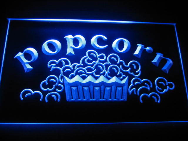 Popcorn Movies Display Neon Light Sign Blue